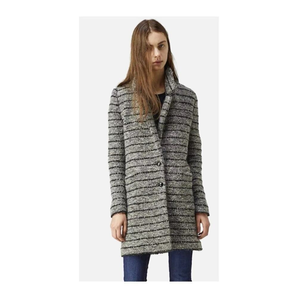 Isabel Marant Ifea Boucle Knit Wool Blend Striped Jacket Coat Gray Black 36/ S